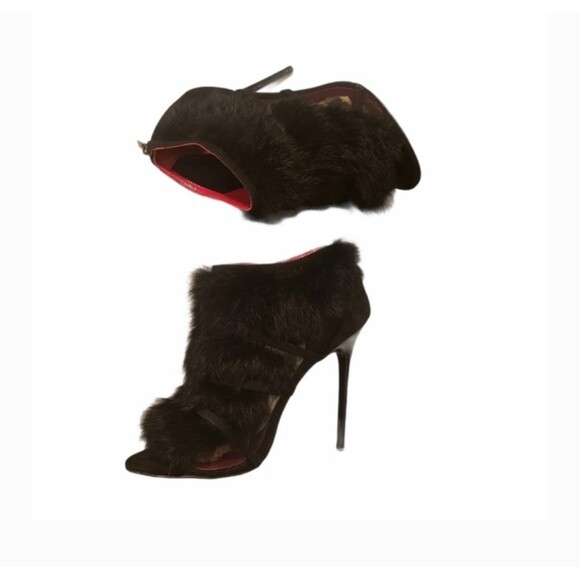 BNW Charles Jourdan Open Toe Fur Stilettos size 7.5 - Picture 1 of 10